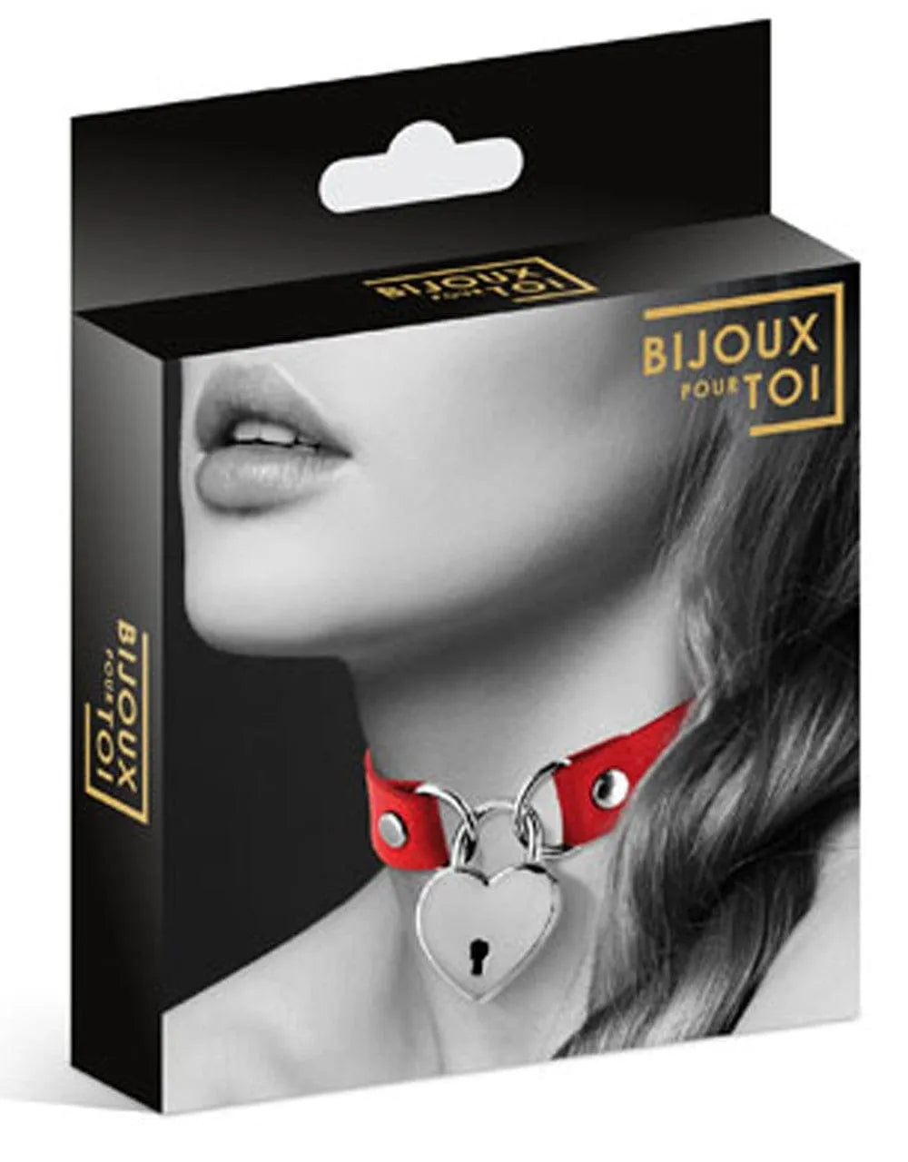 Collier BDSM cuir rouge avec pendentif cadenas cœur et clés, accessoire érotique et mode, 34 cm.