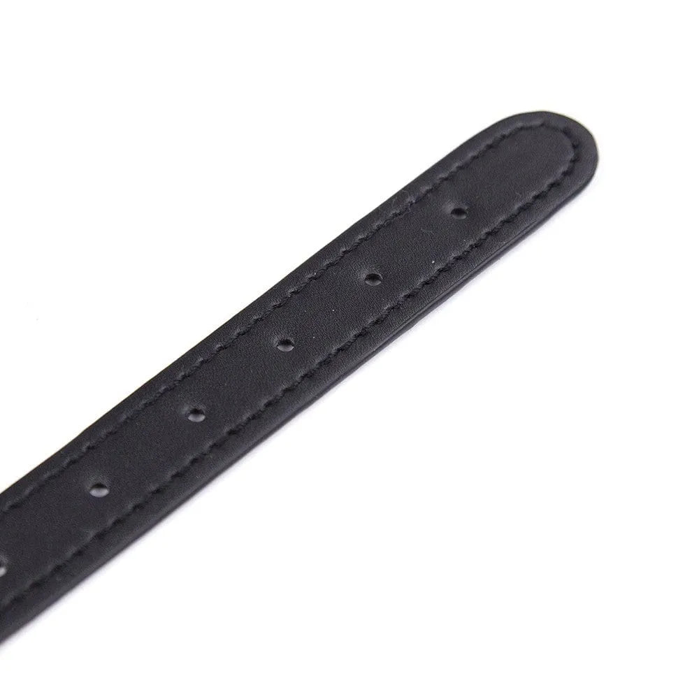 Collier BDSM noir en PVC avec picots argentés, longueur ajustable, rivets métal, robuste et confortable.