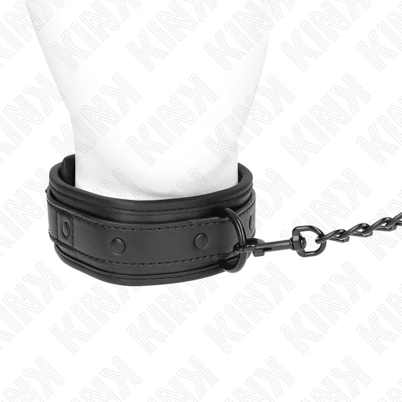 Collier BDSM noir en cuir véritable avec boucles métalliques, finition polie, élégant et robuste pour style raffiné.