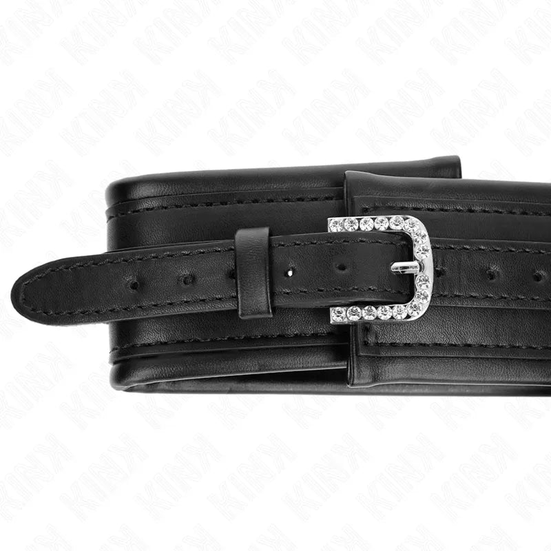 Collier BDSM cuir noir élégant avec boucles métalliques polies, ajustable, robuste et confortable pour débutants et experts.