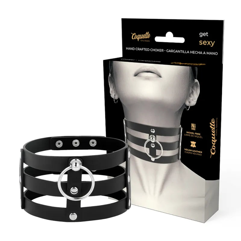 collier cuir végétalien ajustable noir fétichiste bondage élégant éthique confortable sécurisé réglable luxe sensuel raffiné durable hypoallergénique anneau