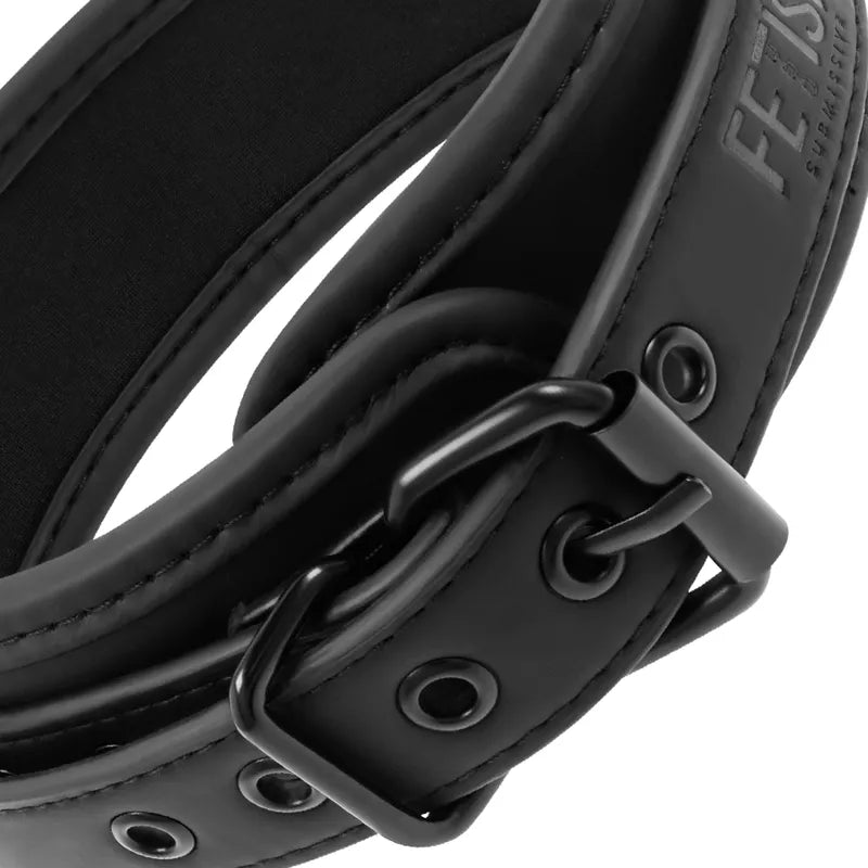 Collier BDSM noir en cuir végétalien, robuste, ajustable, hypoallergénique, sans nickel, pour peaux sensibles, anneaux séc...
