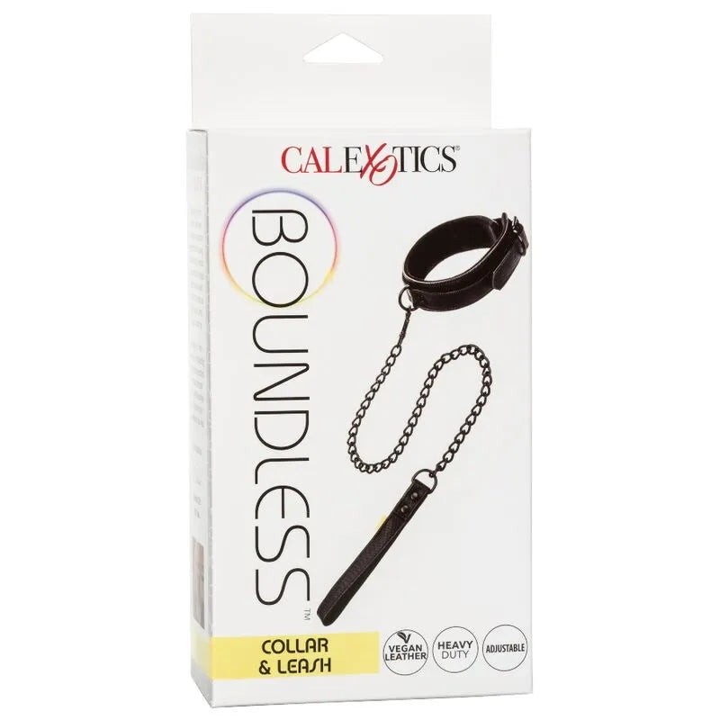 Collier BDSM cuir végétalien noir avec laisse amovible en métal, intérieur moelleux, boucle robuste, emballage élégant.