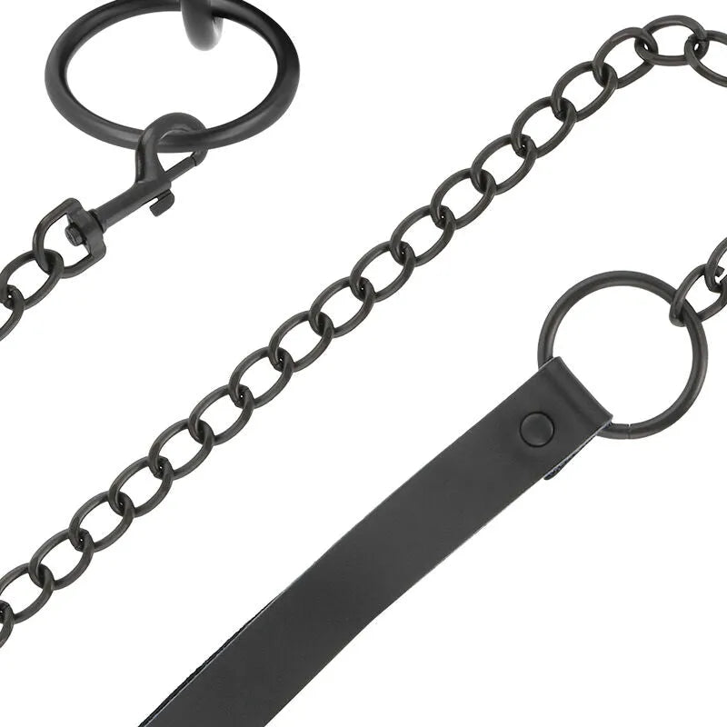 Collier BDSM noir en néoprène avec chaîne robuste et mousqueton, ajustable, confortable, pour débutants et expérimentés.