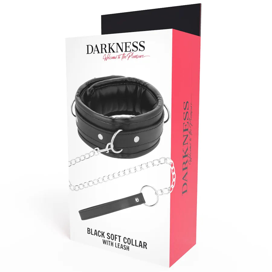 Collier posture cuir noir rembourré avec boucle verrouillage, laisse chaîne, anneau fixation, élégant et durable.