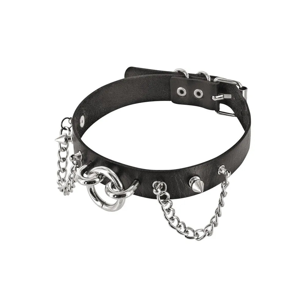 collier soumission réglable confortable qualité anneau métallique attache laisse rivets pointes chaînes sexy domination érotique noir robuste ajustable luxe