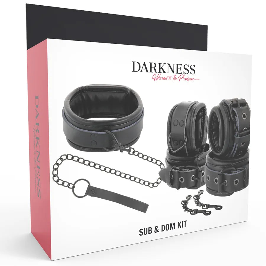 Collier menottes cuir noir robuste, coutures raffinées, sangles ajustables, confort et sécurité pour expérience BDSM intense.