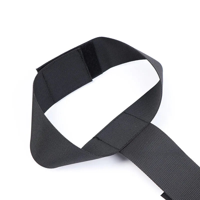 Collier menottes BDSM noir en nylon robuste avec fermeture velcro réglable, design ergonomique et discret.