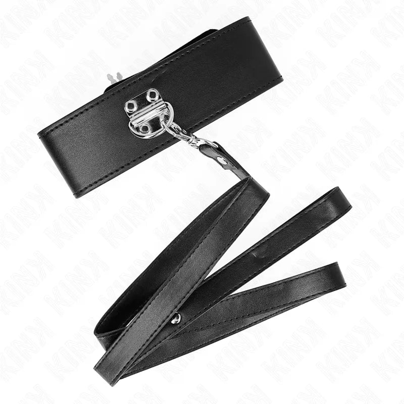 Collier BDSM cuir noir élégant, robuste, réglable avec boucles polies, pour débutants et avancés, style raffiné.