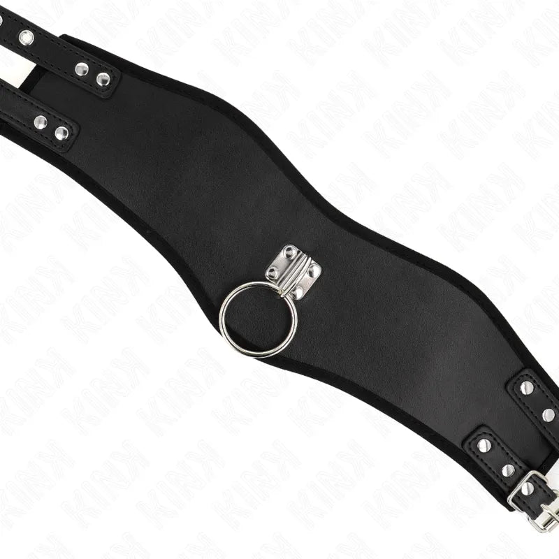 Collier BDSM élégant en cuir noir, design sophistiqué avec boucle réglable et détails métalliques, confort durable.