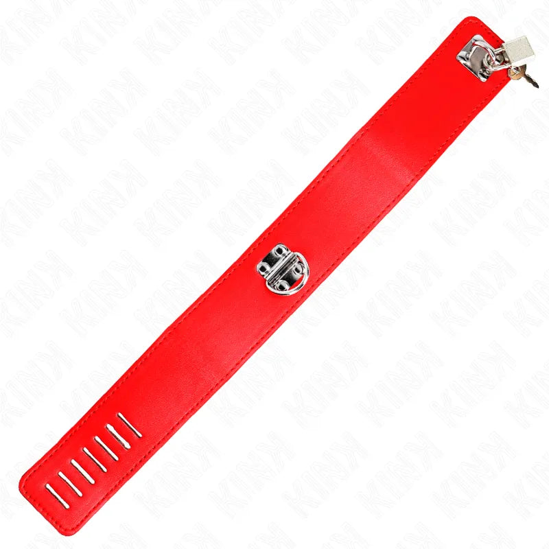 Collier BDSM rouge en cuir véritable, réglable, avec boucle métallique, élégant et sophistiqué pour confort et sécurité.