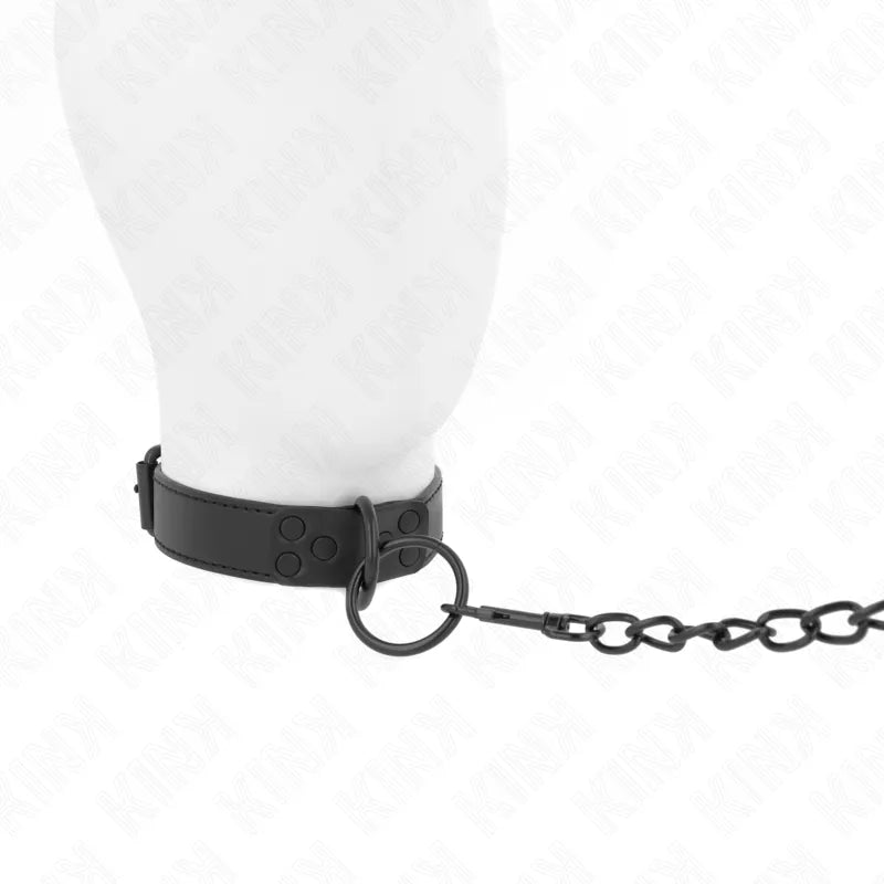 Collier BDSM noir en cuir végétalien avec laisse en métal, élégant et ajustable, pour contrôle et soumission sophistiqués.