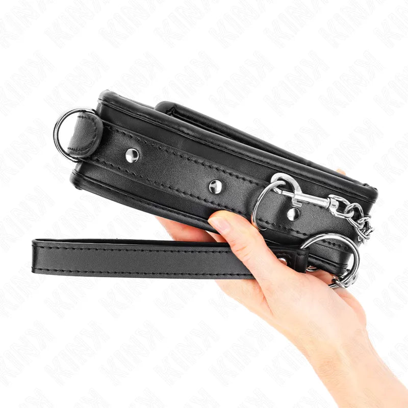 Collier BDSM en cuir noir véritable, réglable, avec anneaux métalliques robustes, élégant et confortable pour jeux de rôle.