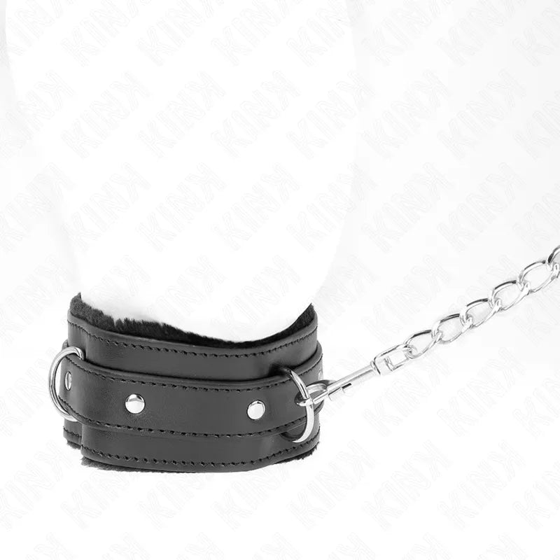 Collier laisse BDSM cuir noir élégant avec détails métalliques et chaîne, ajustable et sophistiqué pour exploration kink.