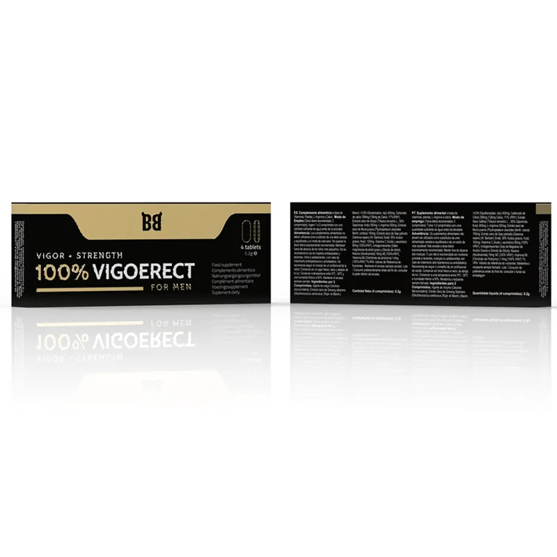 Boîte noire et dorée de Vigoerect, complément naturel pour améliorer l'érection et la libido chez les hommes de 30 ans et ...