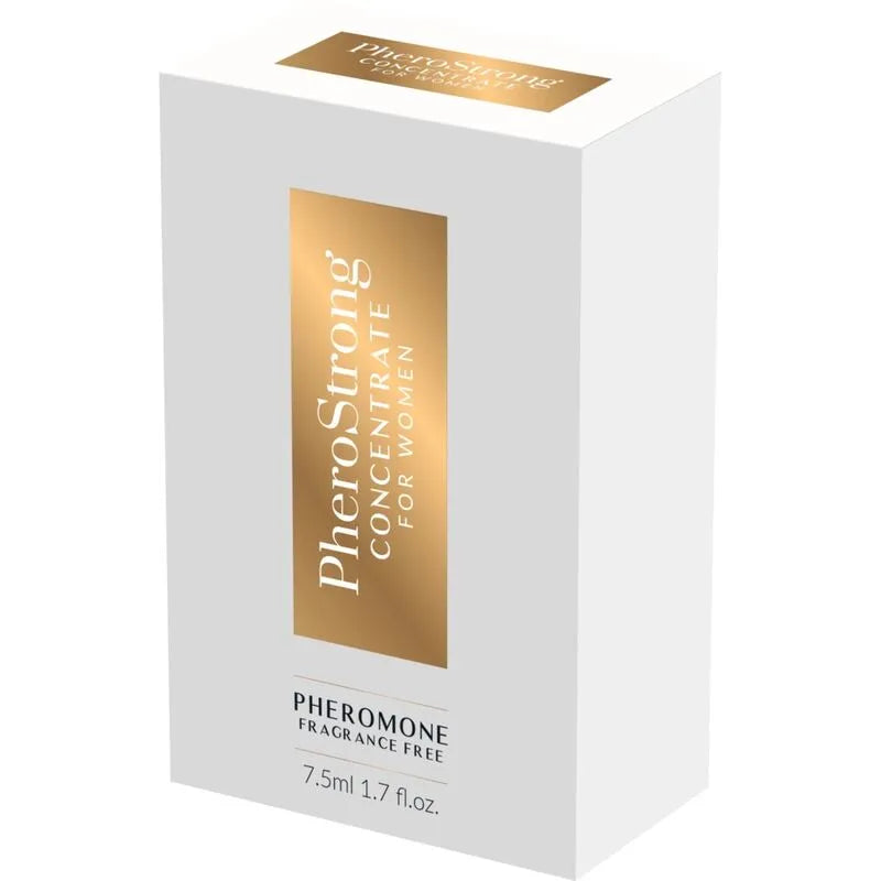 Boîte blanche de concentré de phéromones pour femmes, étiquette dorée, 7.5ml, sans parfum, compatible parfums.
