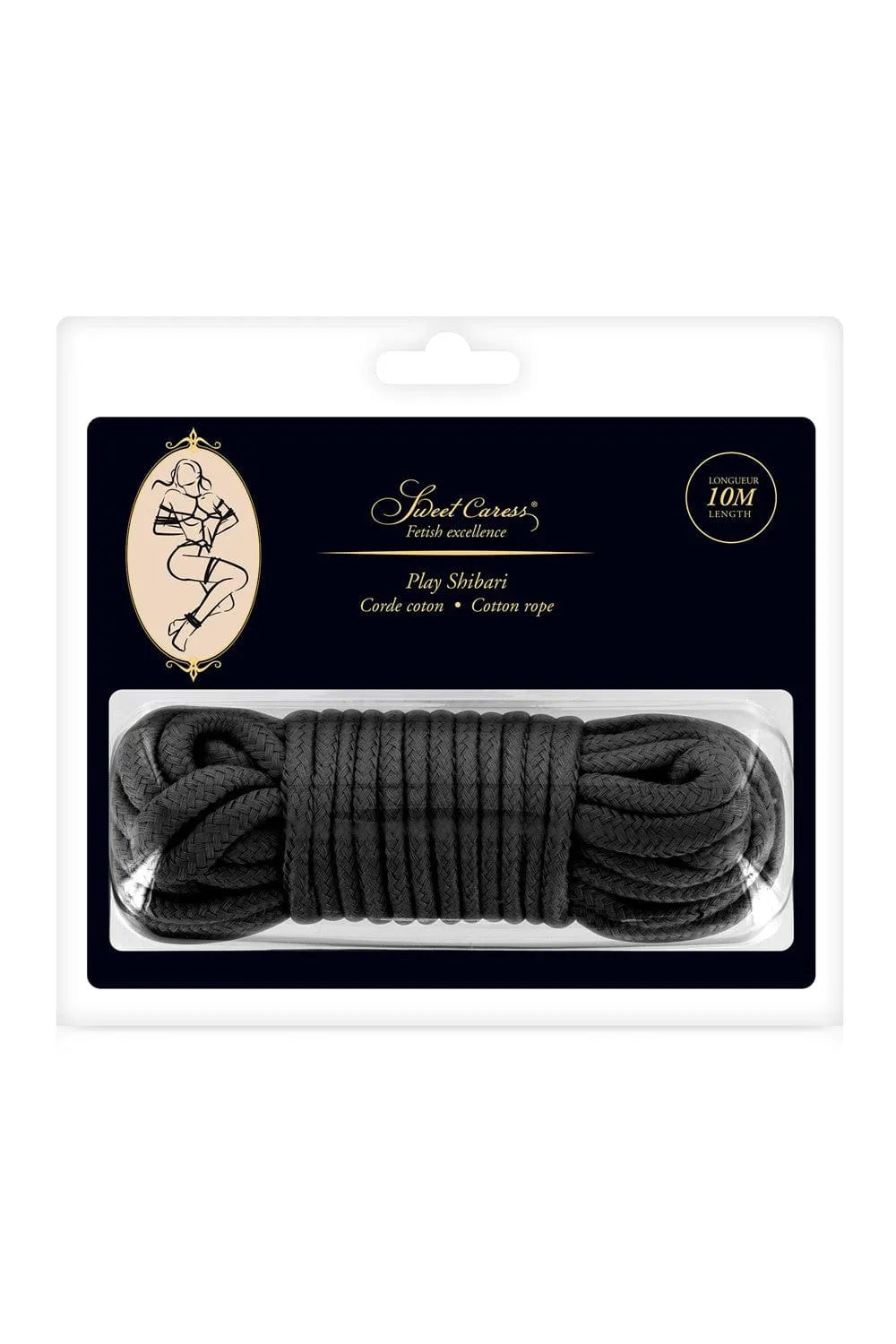 Corde bondage shibari noire en coton doux, 10 mètres, emballée, idéale pour débutants et experts, usage artistique et sens...