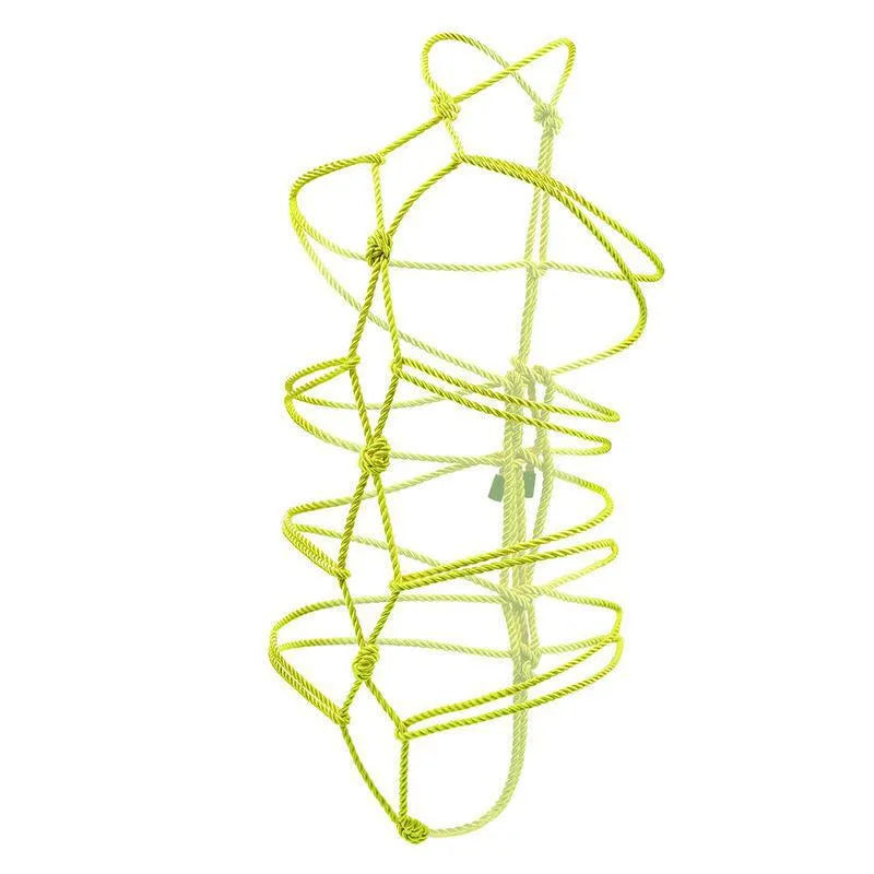 Corde BDSM jaune vif en coton polyester, 1000cm, avec capuchons zinc sans nickel, pour bondage artistique sécuritaire.