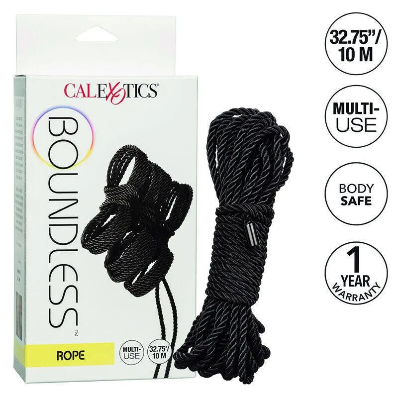 Corde BDSM noire coton polyester 10m douce résistante ligatures esthétiques élégante discrète capuchons alliage zinc sans nickel sécurisée