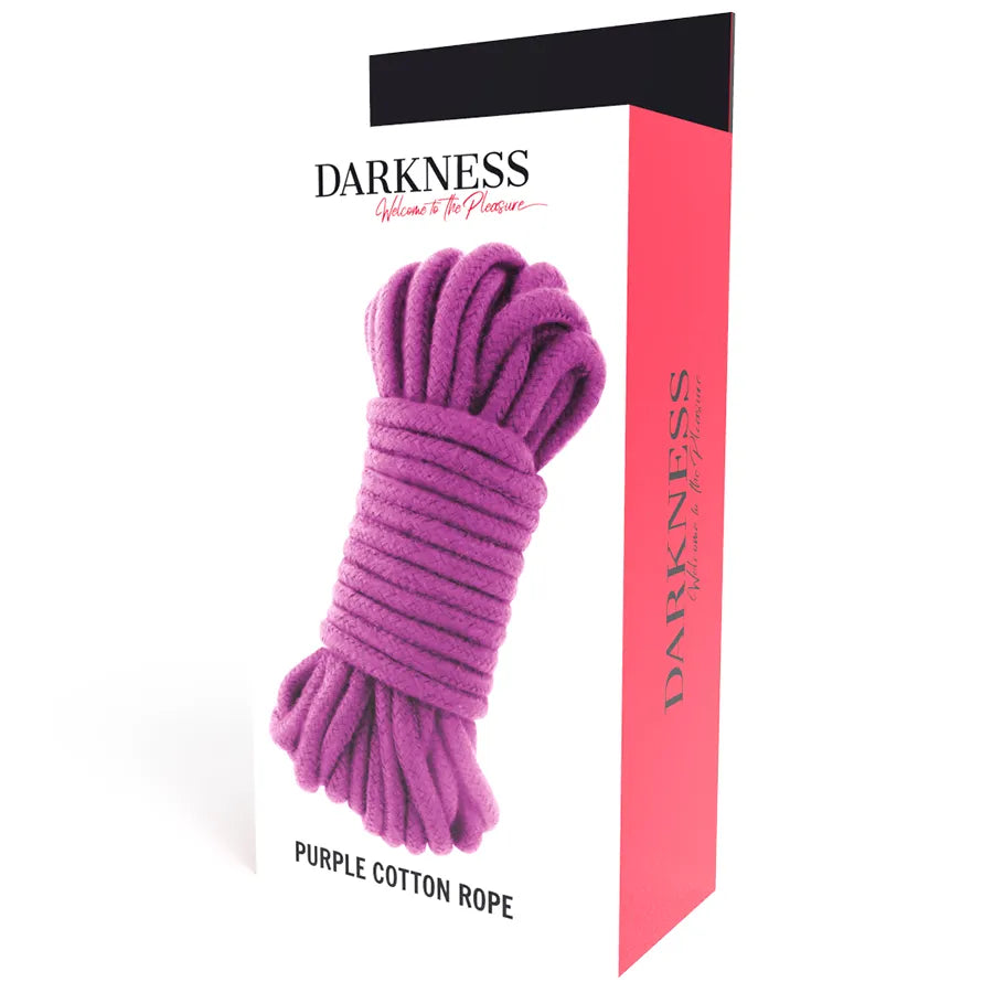 Corde bondage coton japonais violette 10m, douce et robuste, pour jeux érotiques sécurisés et créatifs.