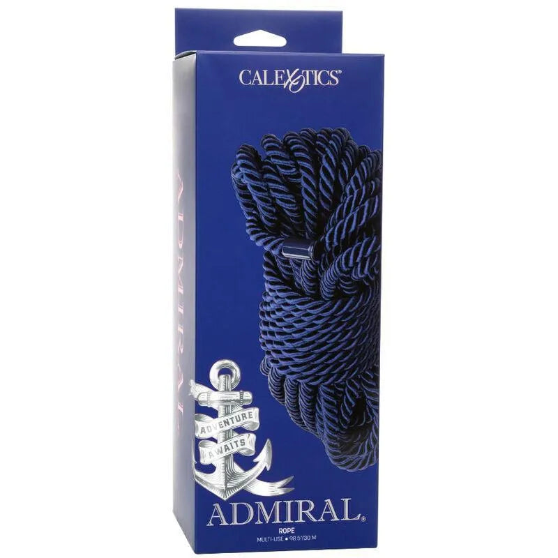 Corde nylon bleue pour bondage BDSM, 30m, douce, résistante, embouts sans nickel, idéale débutants et experts.