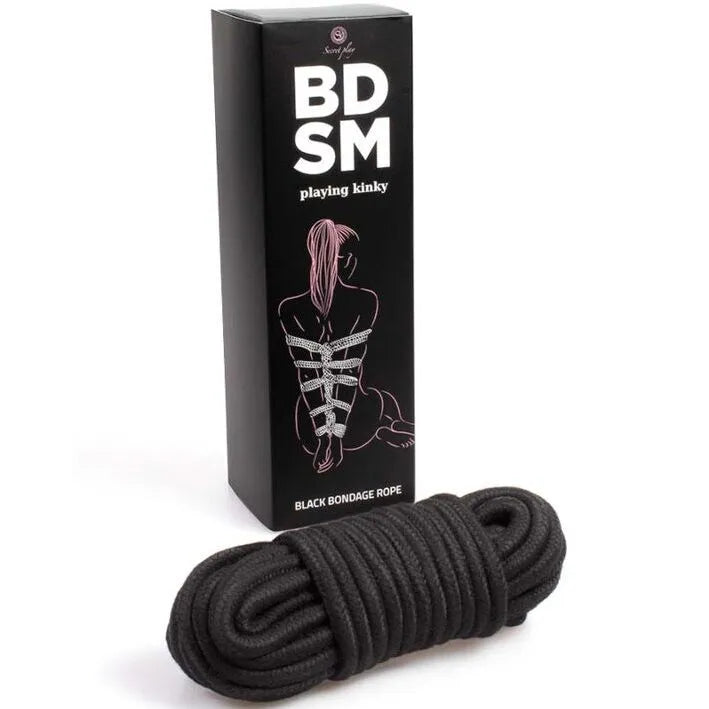 Corde shibari noire en coton et polyester, 10m, 6mm, douce et sécurisée, emballage élégant BDSM.