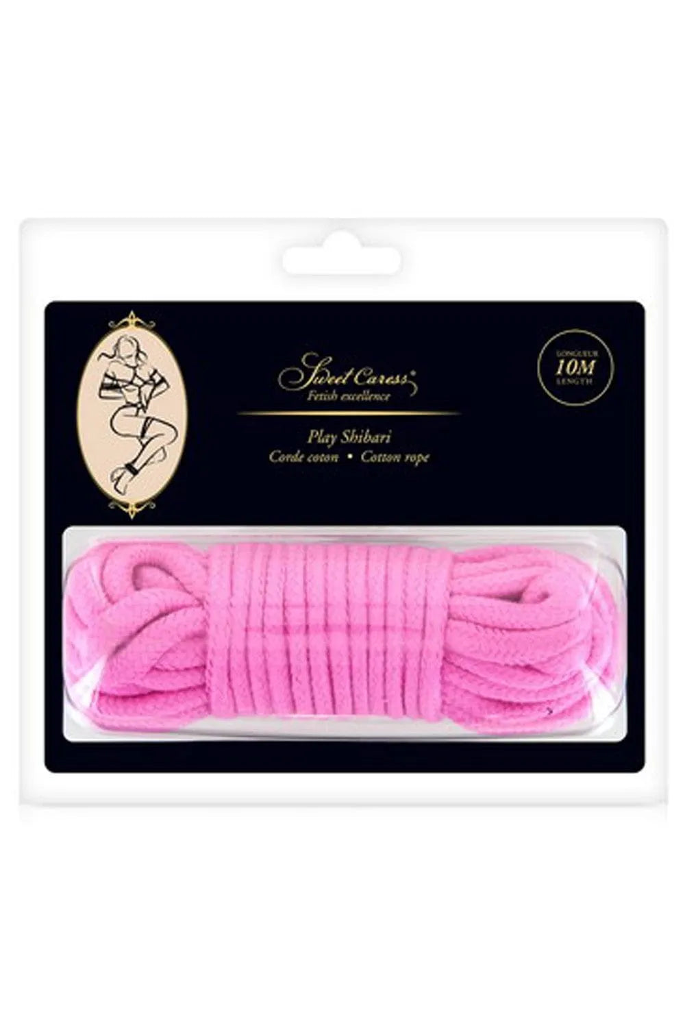 Corde shibari rose 10m en coton douce, tressée, pour bondage érotique japonais, maniable et résistante.