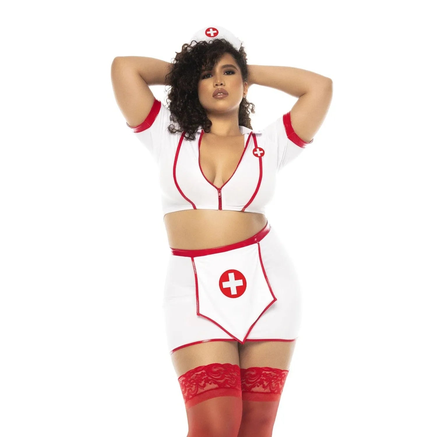 costume infirmière grande taille sexy zippé jupe flatteuse coiffe assortie confortable extensible polyester élasthanne lavable main sophistiqué sensuel audacieux