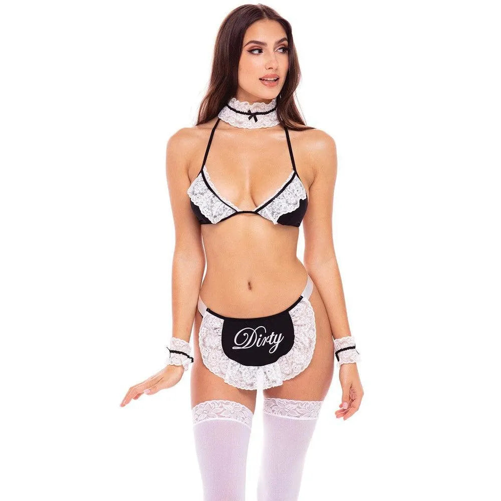 costume soubrette sexy sensuelle coquine soutiengorge tablier manchettes extensible doux confortable nylon elasthanne coupe flatteuse détails coquins jeu rôle