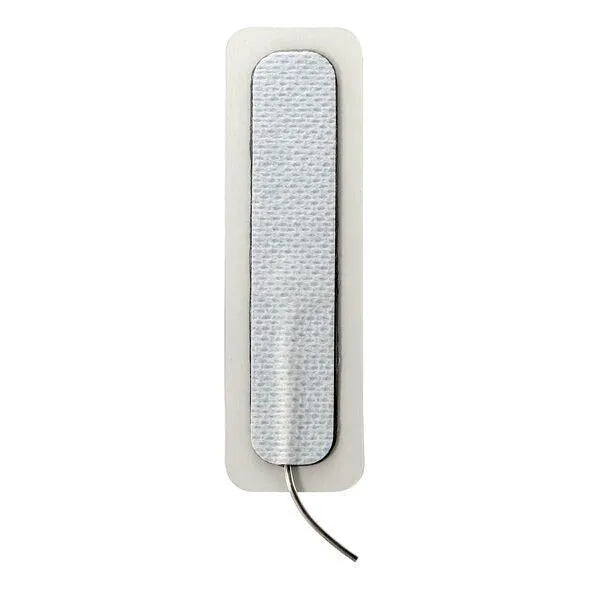 Coussin électrostimulation unipolaire long et fin, auto-adhésif, pour zones intimes sensibles, couleur grise, fil inclus.