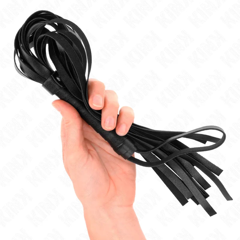 Cravache BDSM en cuir noir, poignée ergonomique, design élégant, idéale pour sensations intenses et contrôle précis.