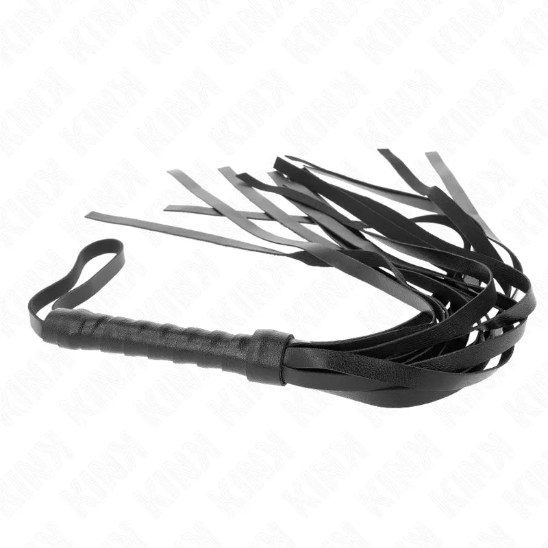 Cravache BDSM cuir noir, poignée ergonomique, design élégant, lanières multiples, accessoire durable pour sensations inten...