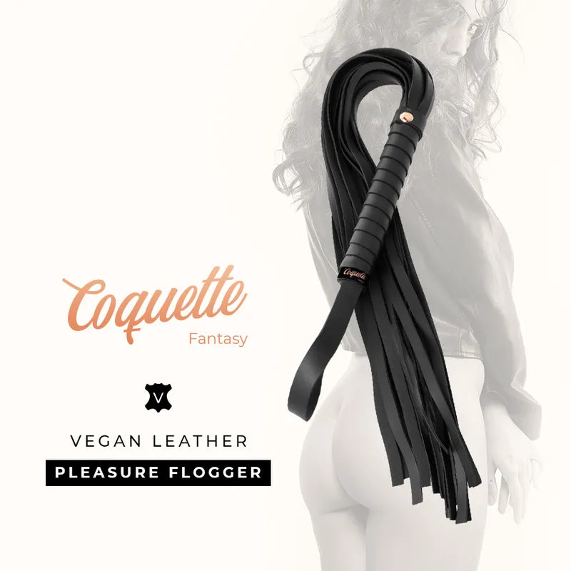 Cravache BDSM cuir vegan noire, manche ergonomique 15cm, longueur totale 28cm, élégante et durable, Coquette Chic.