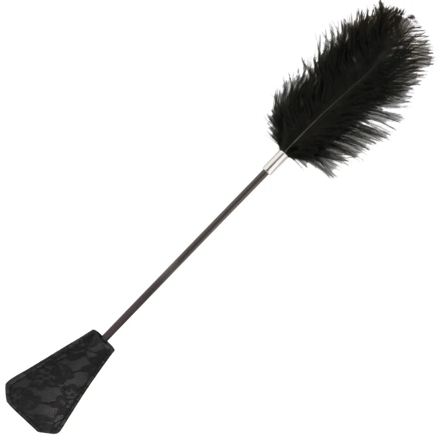 cravache BDSM double face plume noire élégante sensuelle douce intense réversible 56cm prise main confortable durable novice expert