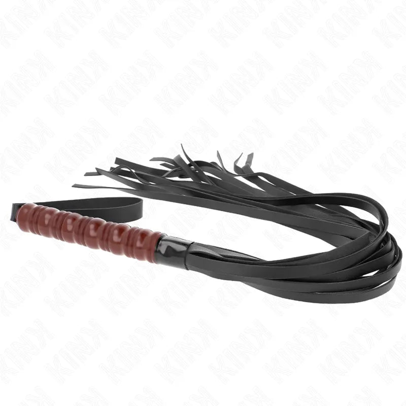 Cravache en cuir noir, poignée ergonomique, design élégant, idéale pour jeux BDSM, robustesse et flexibilité assurées.