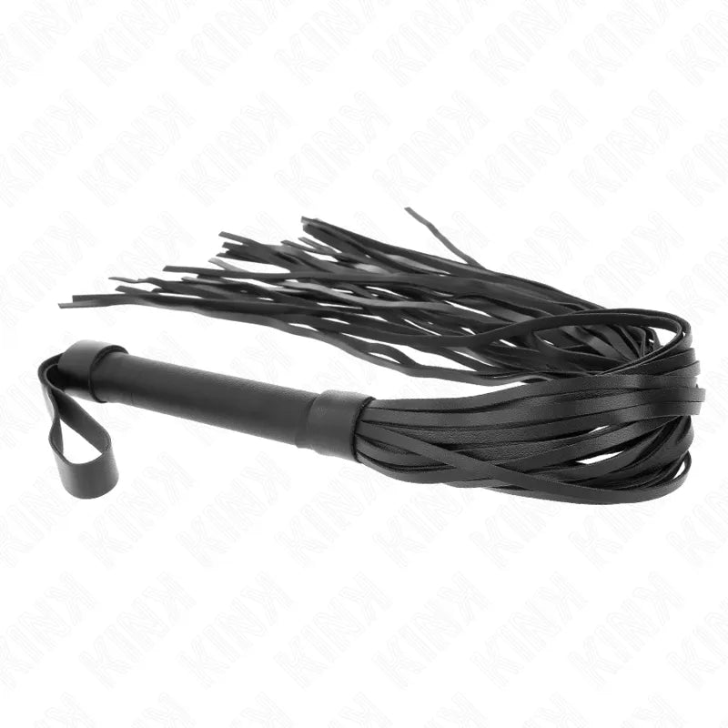 Cravache BDSM noire en cuir véritable, poignée sculptée ergonomique, longueur ajustable, design élégant et discret.