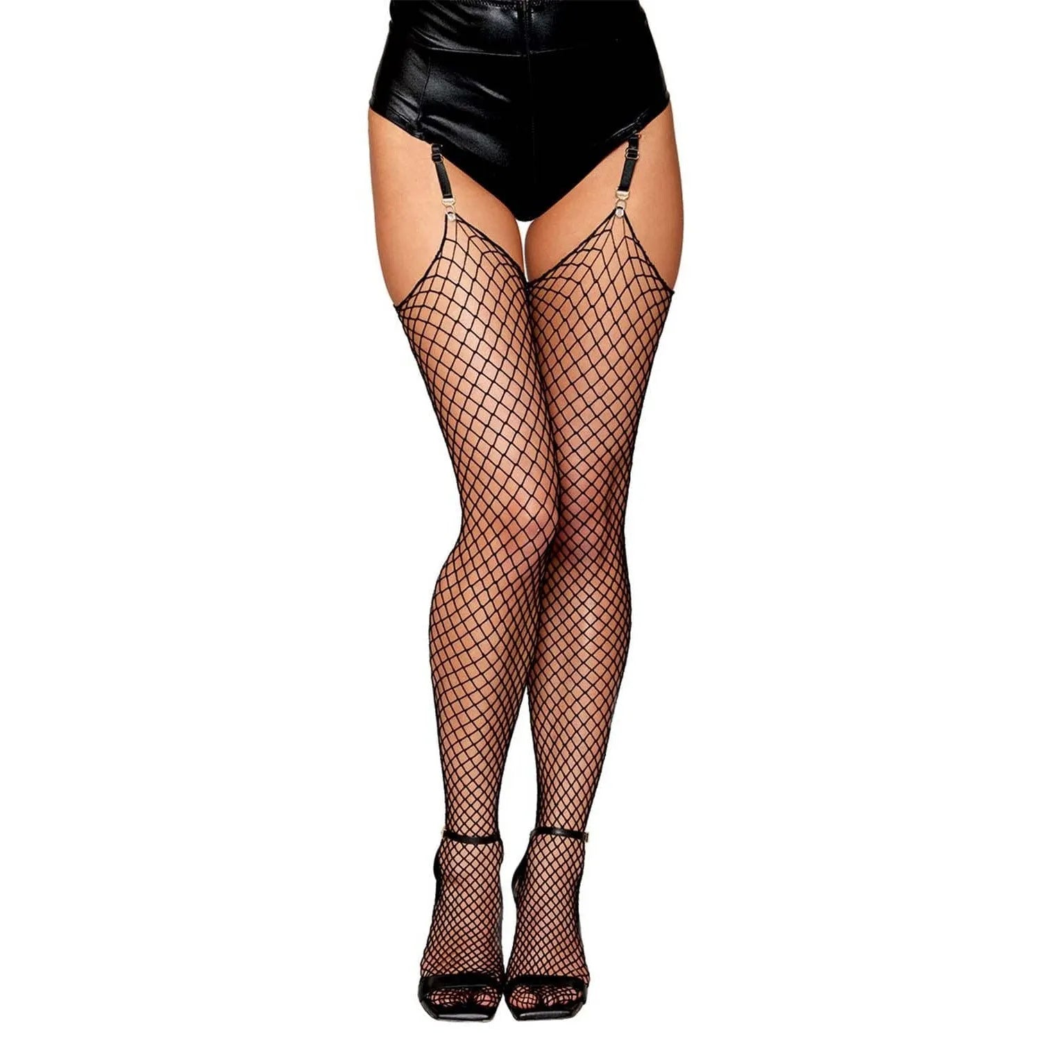 Cuissardes bas filet jarretelles bord brut résille nylon élasthanne extensibles maintien silhouette sensuelle glamour soirée sexy élégant