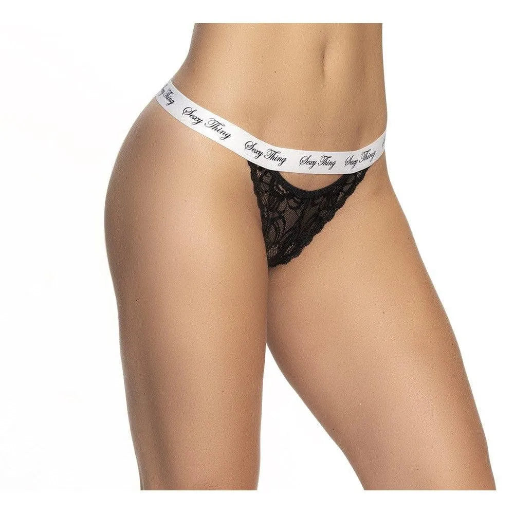 culotte dentelle noire ouverte arrière ceinture élastique imprimée sportive sensuelle élégante confortable sexy fine transparente extensible polyamide élasthanne légère ajustable