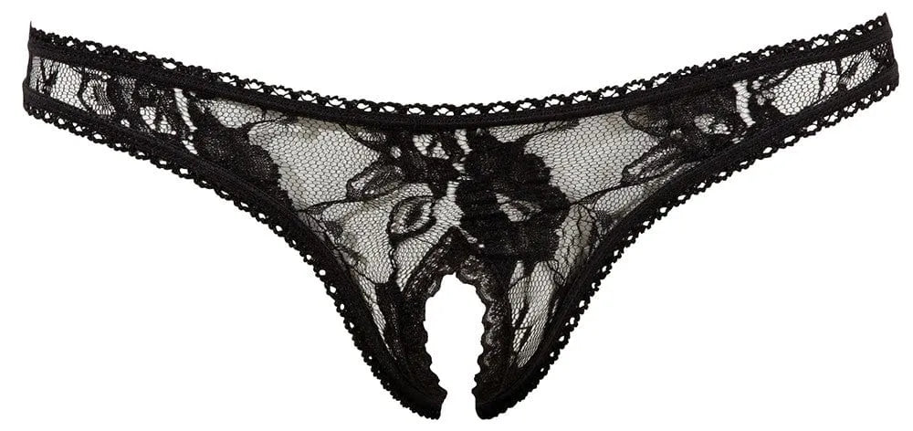String Rio en dentelle noire, fendu à l'entrejambe, élégant et sexy, collection Cottelli, polyester doux.
