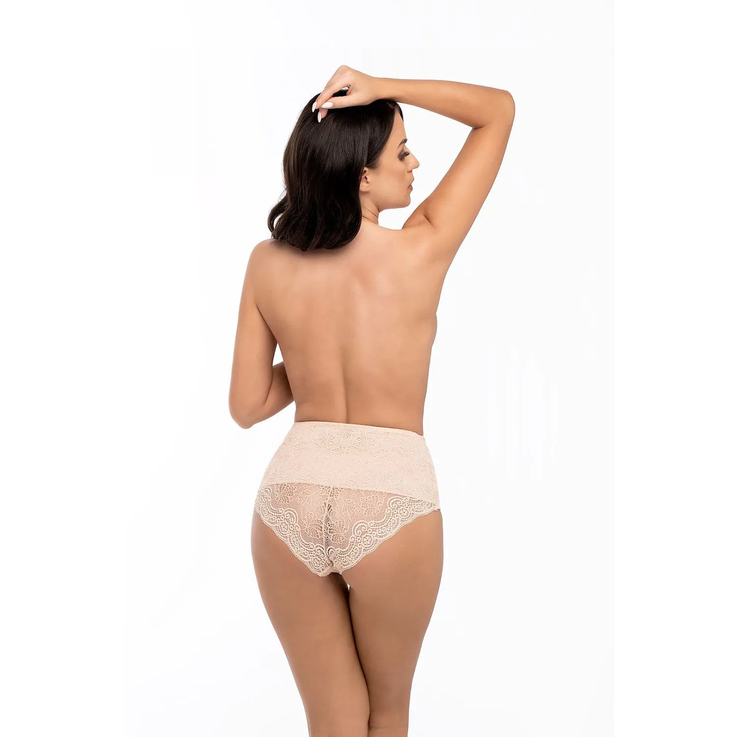 Culotte Babell 189011 beige taille haute, dentelle élégante, tulle décoratif, confort optimal, lingerie féminine raffinée.