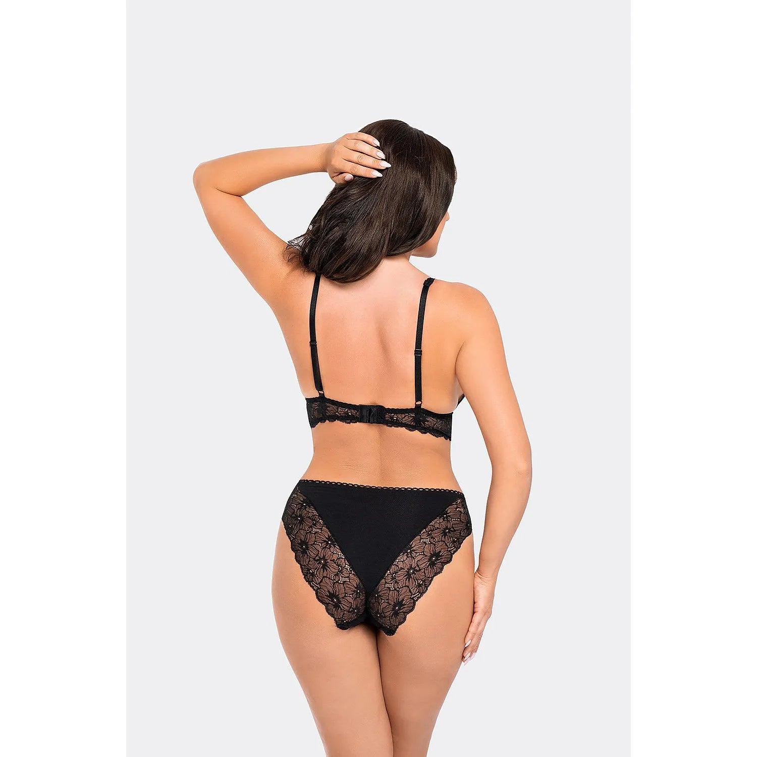 Culotte haute noire en coton et dentelle, élégante et respirante, vue de dos, pour confort quotidien et maintien optimal.