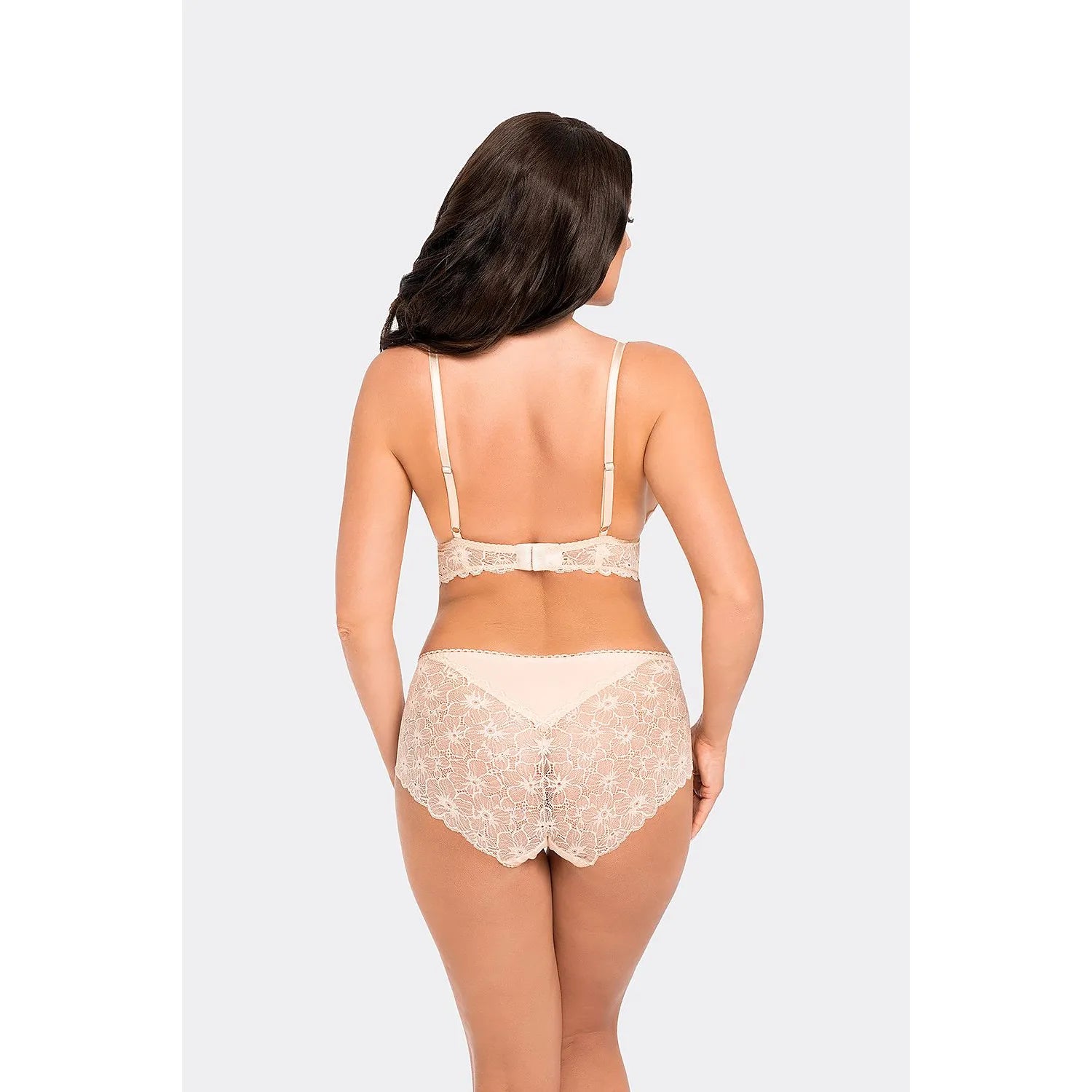 Culotte taille haute crème en dentelle et coton, design élégant et raffiné, maintien silhouette, vue arrière.