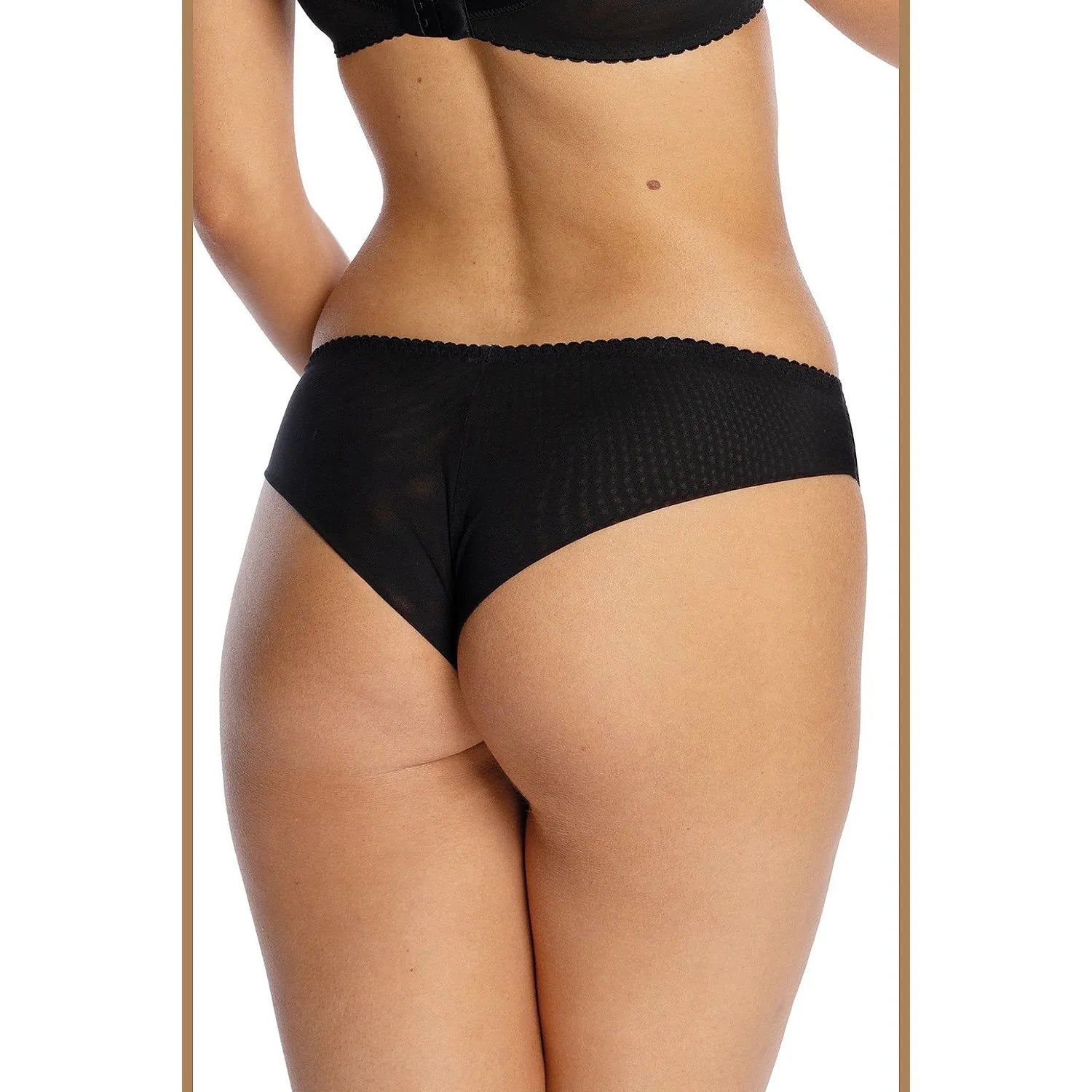 Culotte brésilienne noire Bella Misteria en dentelle et microfibre, design élégant, taille élastiquée, lingerie sexy.