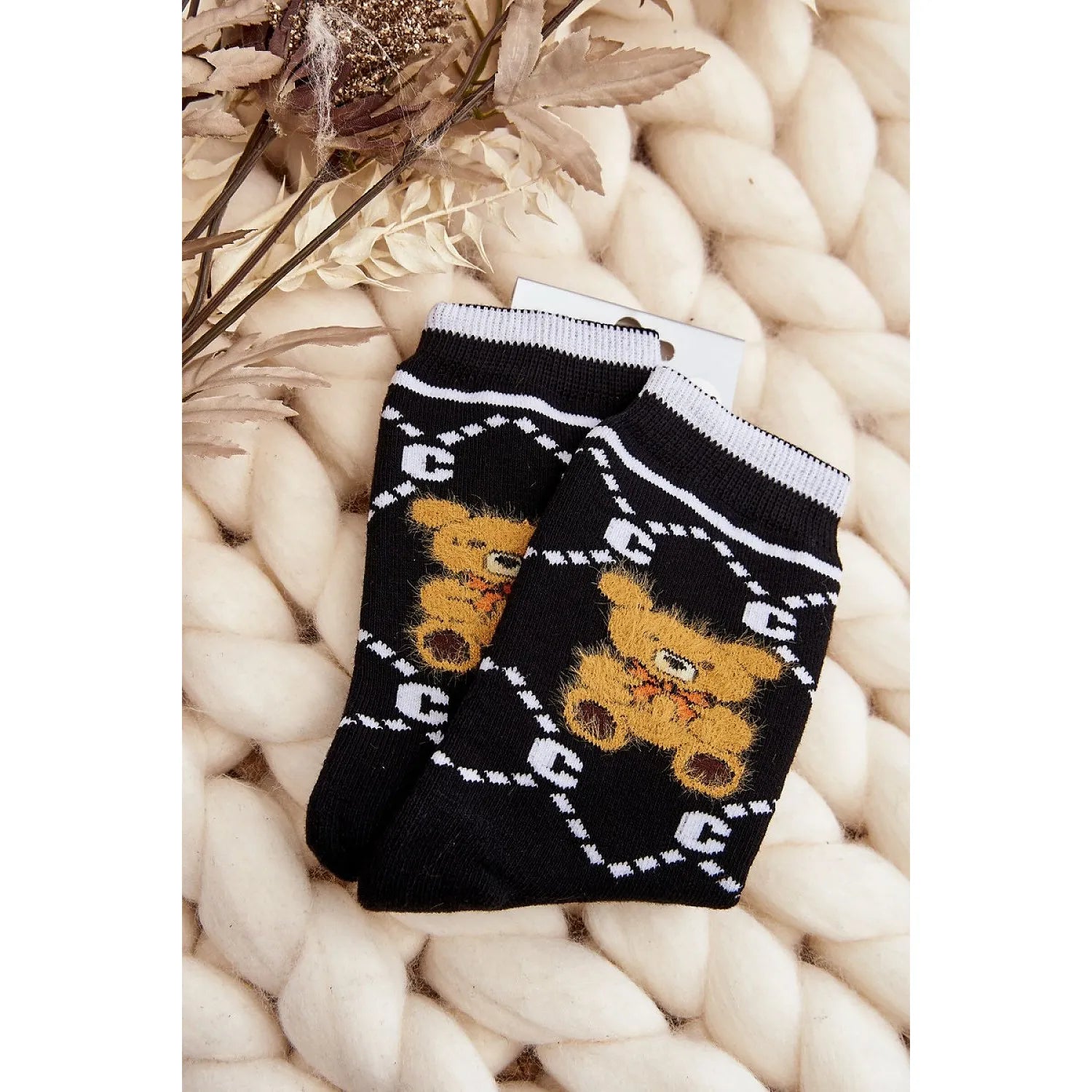 Chaussettes chaudes femmes patch ourson coton ajustées journées froides