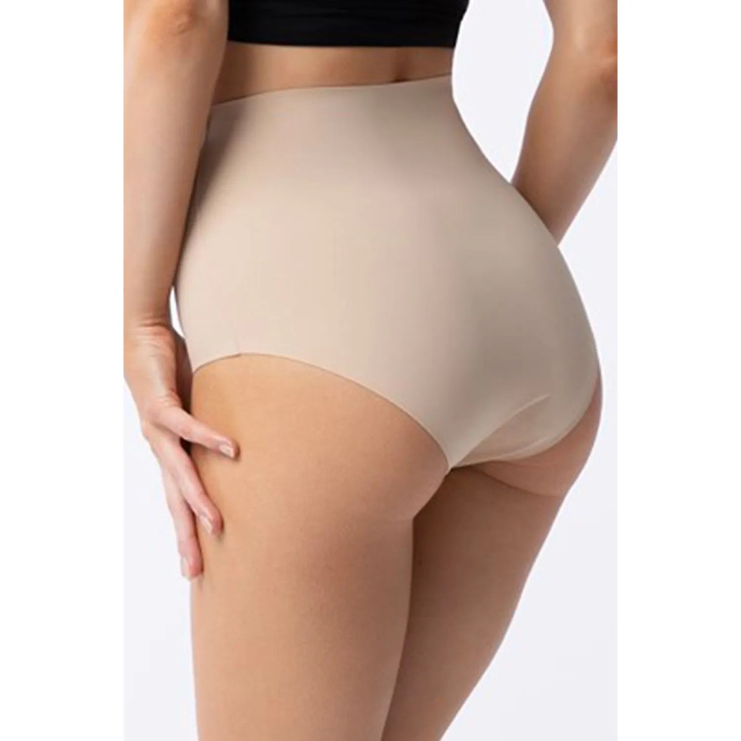 Culotte gainante beige Julimex Amber Maxi High, taille haute, effet sculptant, sans coutures, confort nylon élasthanne.