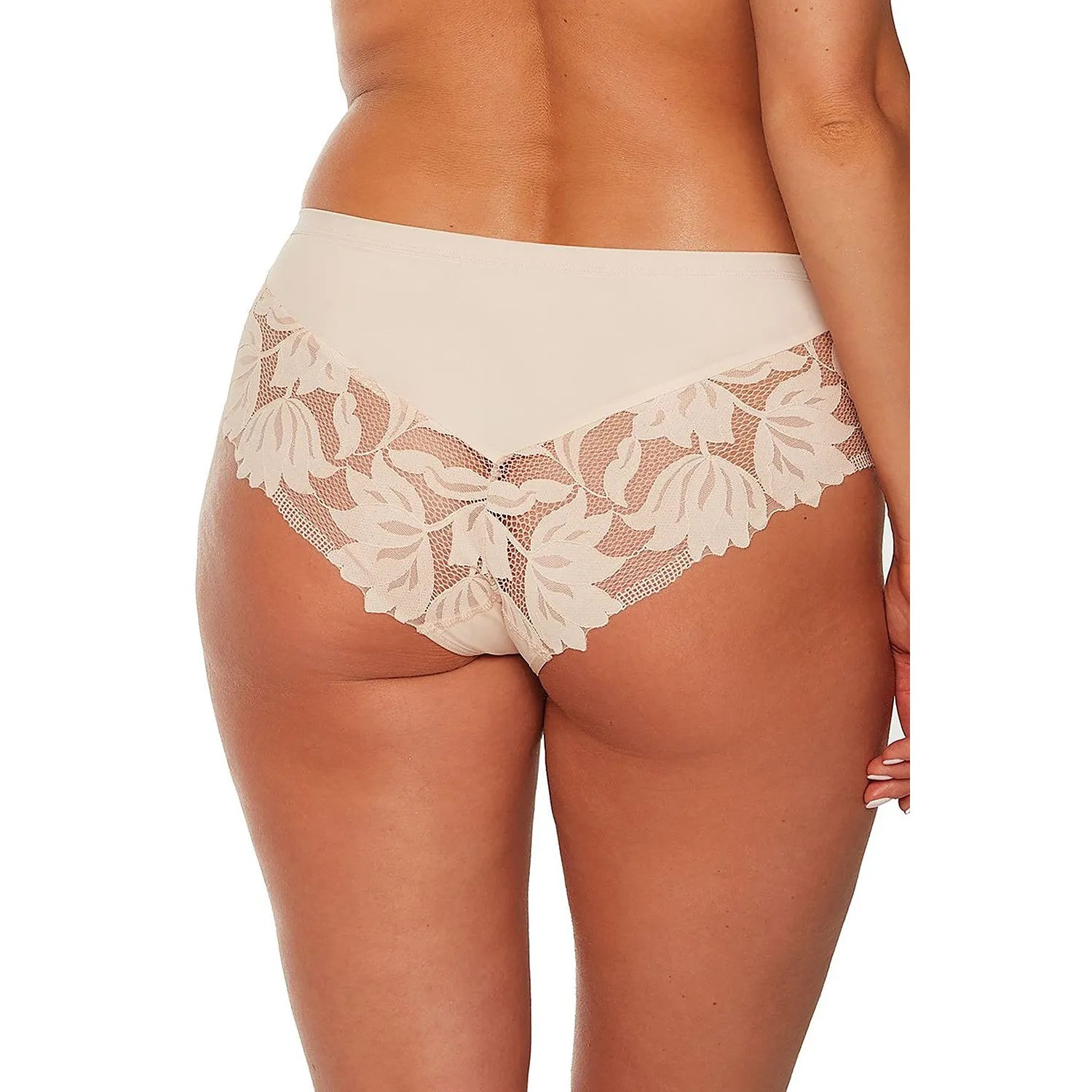 Culotte en dentelle florale beige Gaia 192253, taille mi-haute, nœud central, design élégant et féminin.