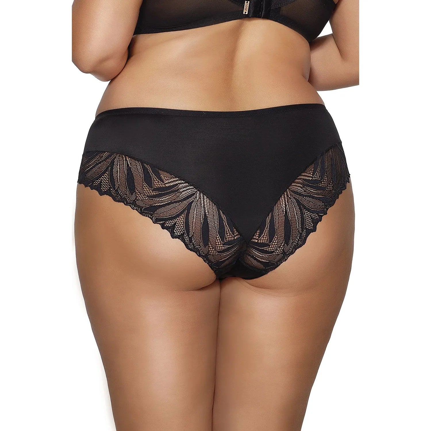 Culotte Ava Yasemin noire avec dentelle beige, design élégant et confortable, mettant en valeur la silhouette féminine.