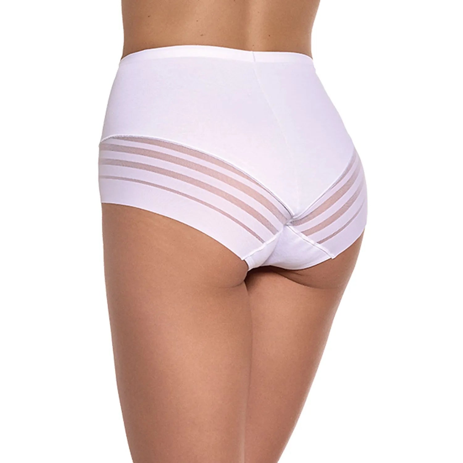 Culotte taille haute blanche Gabidar 197032, résille transparente, échancrée, maintien durable, style moderne et sexy.