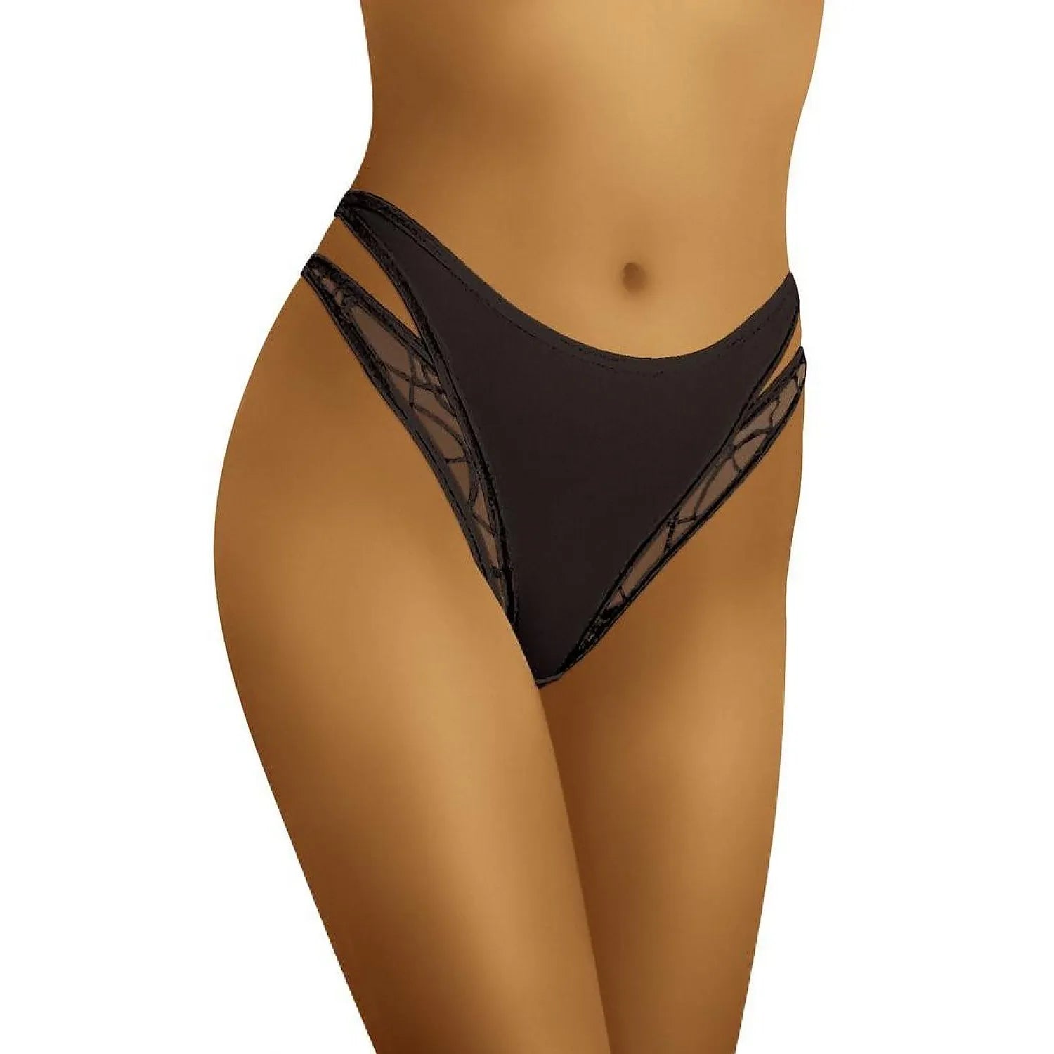 Culotte Wolbar 197636 dentelle noire élasthanne polyamide opaque double lanières côtés lisses effet sophistiqué coupe flatteuse