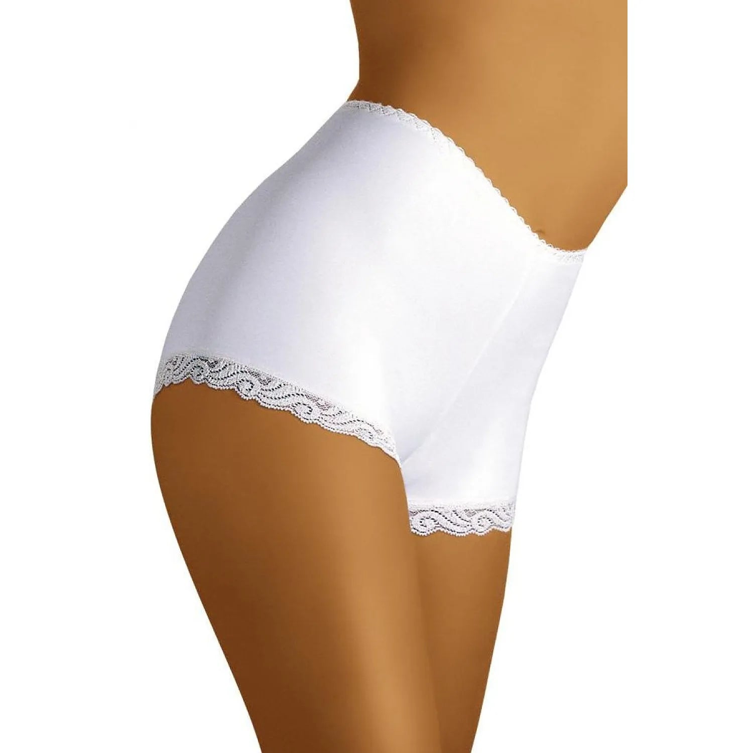 Culotte taille haute dentelle blanche Wolbar 197637 tissu lisse élastique maintien confortable discret coutures invisibles féminine extensible